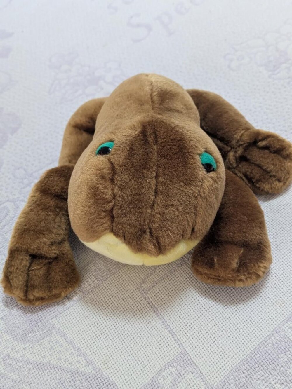 VTG 1980's Toad Plushie Tan & Yellow  8"  Plastic Eyes Tops Merchandising Corp